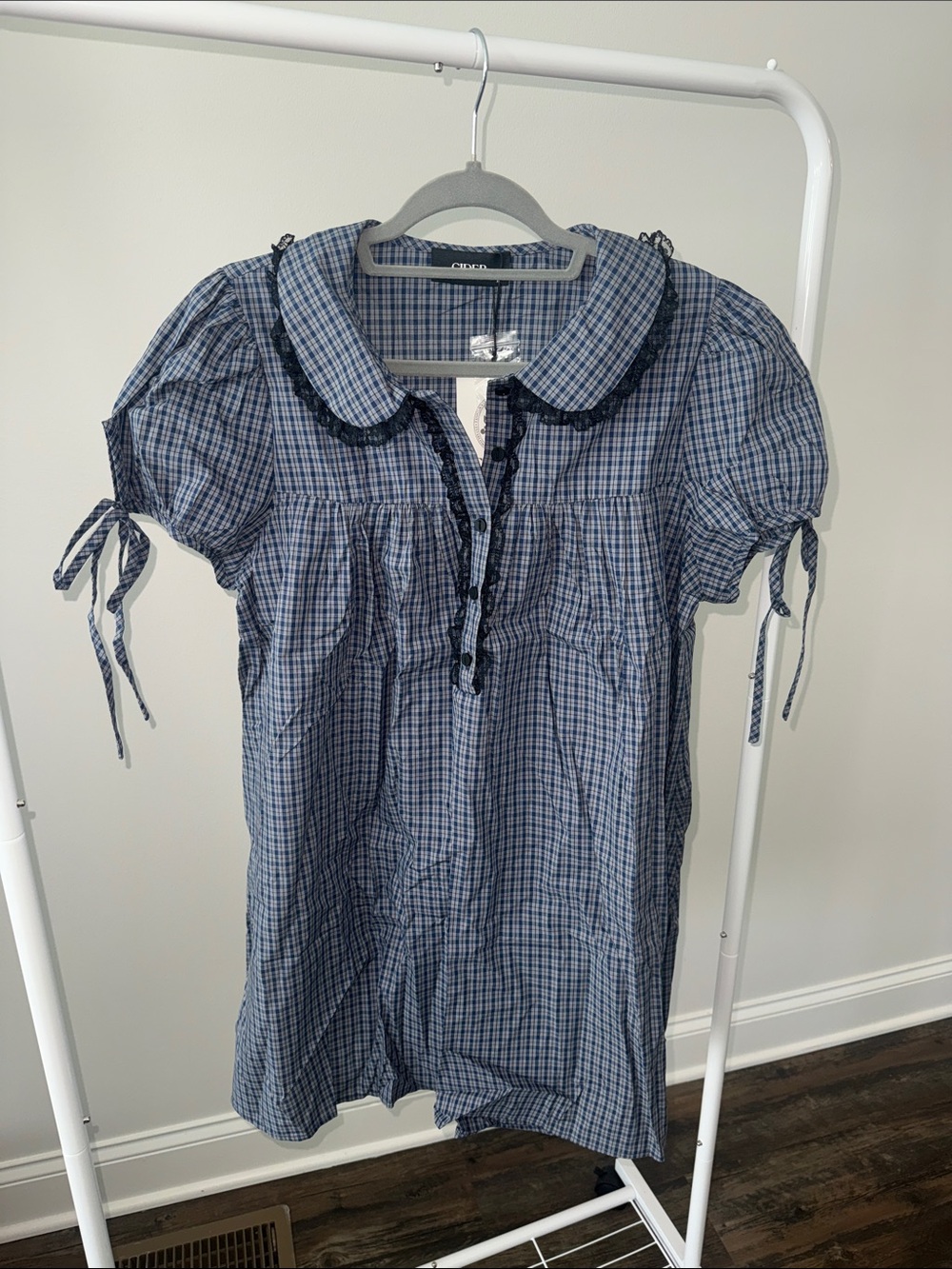 Cider Blue Plaid Babydoll Collared Mini Dress